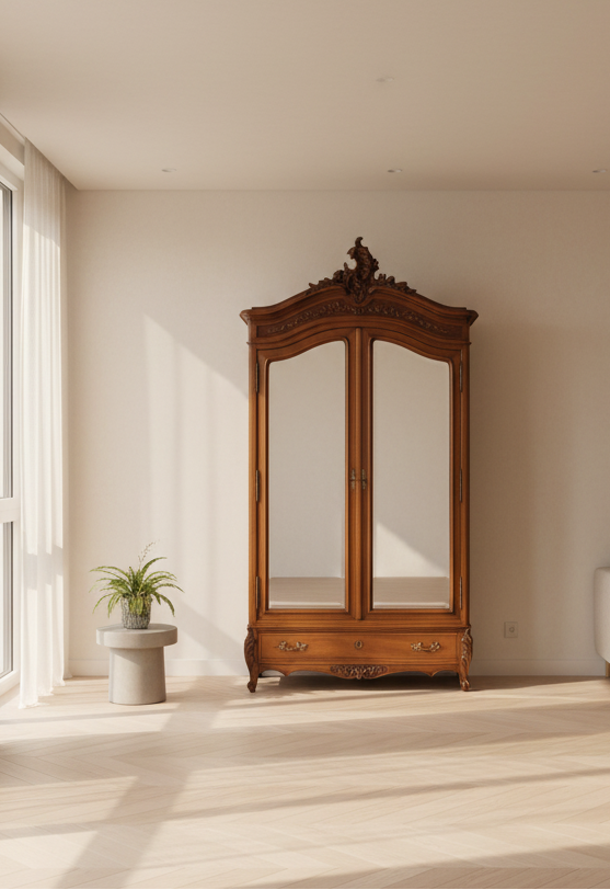 Antique Carved Double Door Armoire w Beveled Mirrors circa 1890 PD138-20