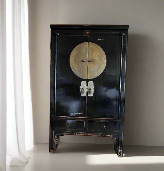 Large Antique Black Lacquer Chinese Wedding Cabinet BG273-17