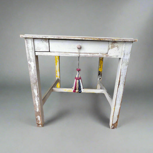 Antique Yellow Side Table w/Single Drawer and Stretcher Base  BG273-19