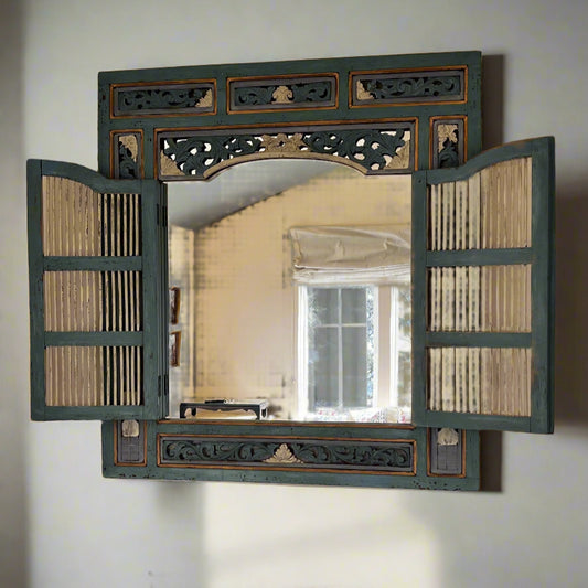 Beautifully Carved and Hand Painted Antique Mirror w/Shutters BG273-20