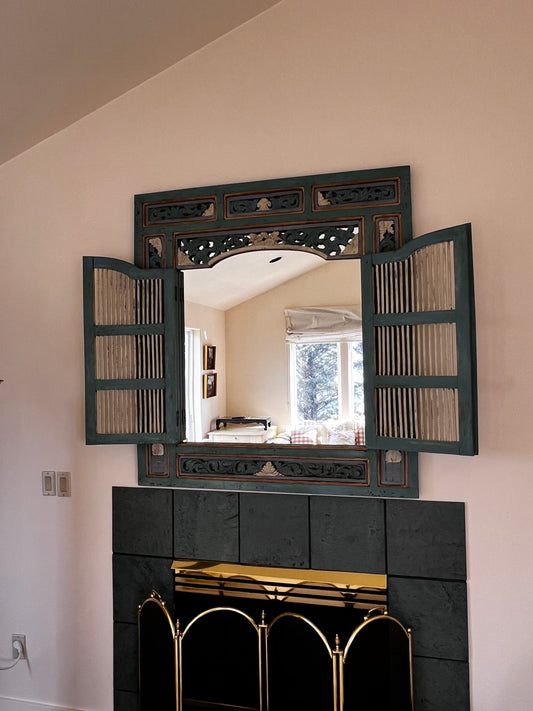Beautifully Carved and Hand Painted Antique Mirror w/Shutters BG273-20