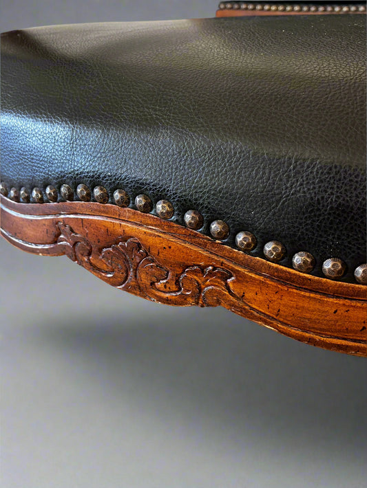 Provincial Louis XV Style Black Leather Armchair BG273-21