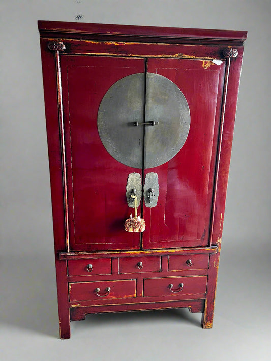 Antique Large Asian Red Lacquer Wedding Chest/Armoire  BG273-23