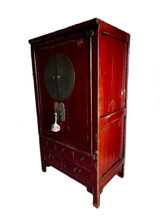 Antique Large Asian Red Lacquer Wedding Chest/Armoire  BG273-23