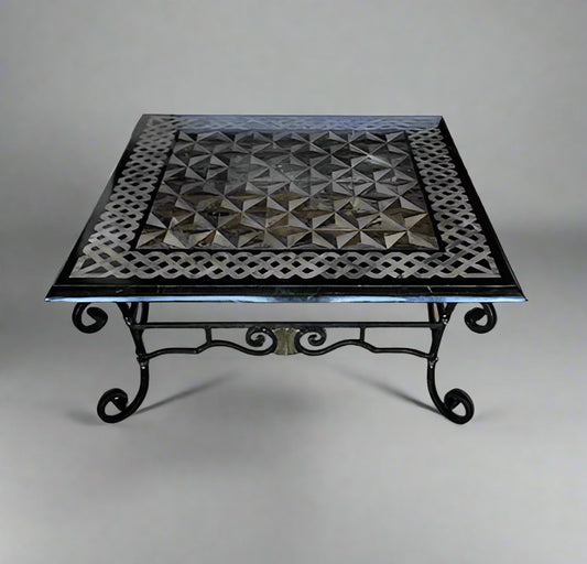 Maitland Smith Inlaid Marble Top Metal & Brass Coffee Table BG273-27