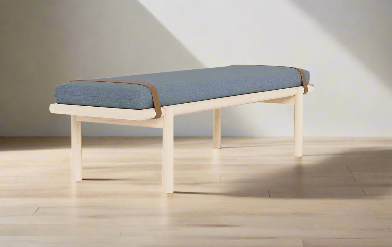 Interior Define Minimalist Wood Frame Denim Upholstered Ines Bench FFE258-210