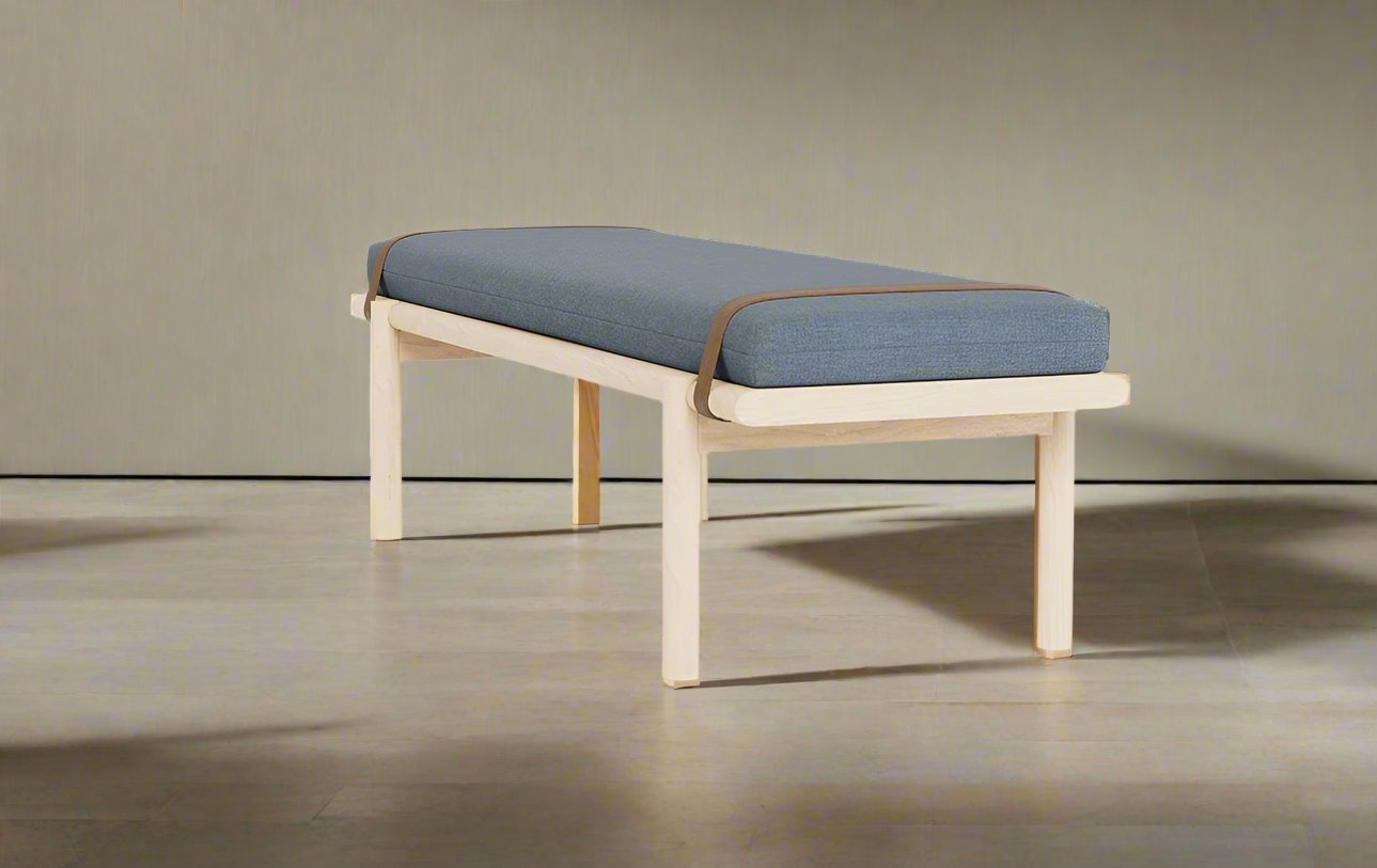 Interior Define Minimalist Wood Frame Denim Upholstered Ines Bench FFE258-210