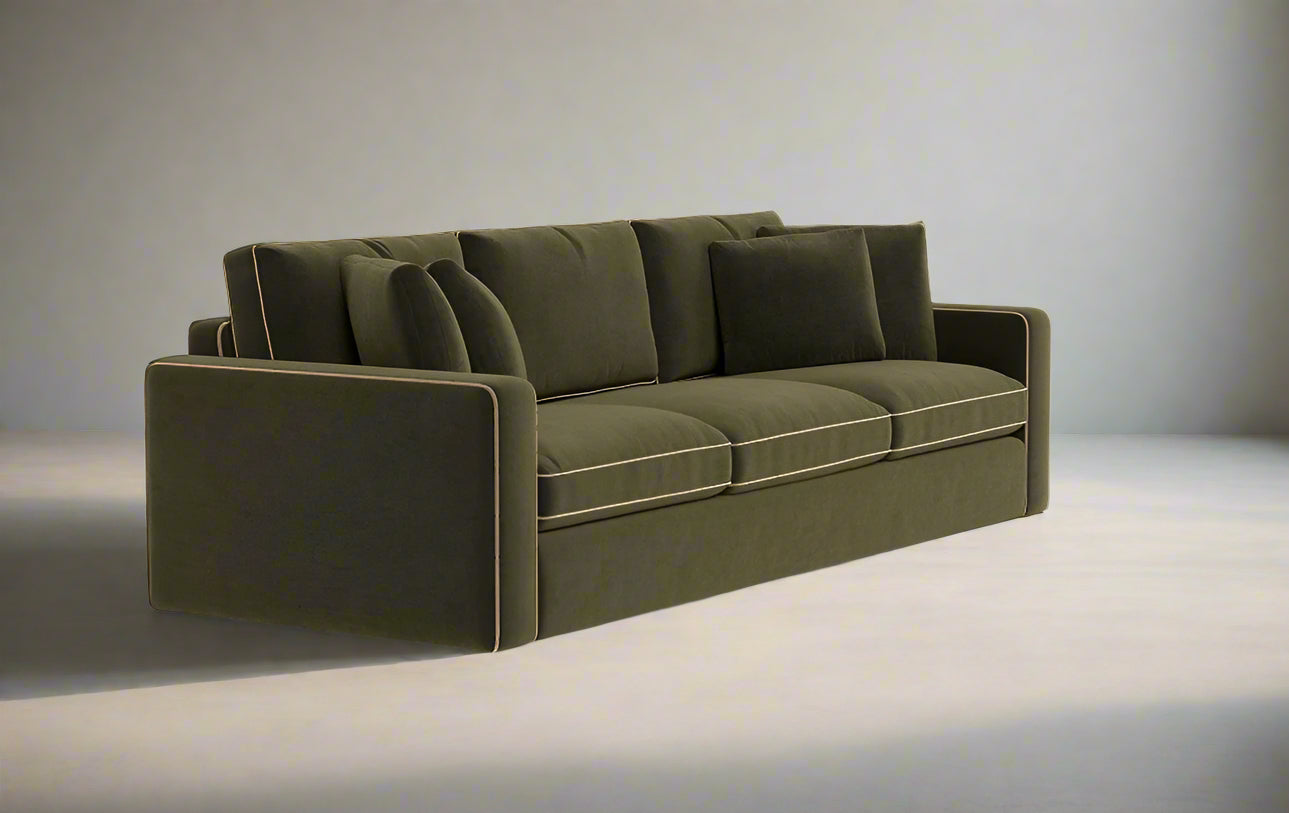 Interior Define James 3-Seat Sofa Couch Sage Green w Contrast Piping FFE258-349