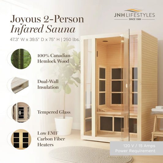 JNH Lifestyles Joyous 2 Person Indoor Home Infrared Sauna w Red Light Therapy FFE-1196