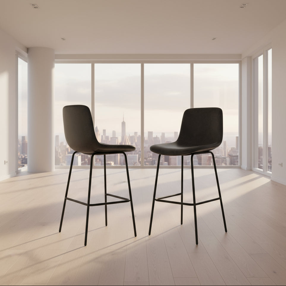 Jolie 28" Bar Stools (2) in Distressed Charcoal Grey Vegan Faux Leather FFW-901