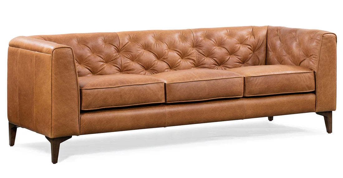 Poly & Bark Essex Cognac Tan Italian Leather 3 Seater Tufted Back Sofa FFE-1078