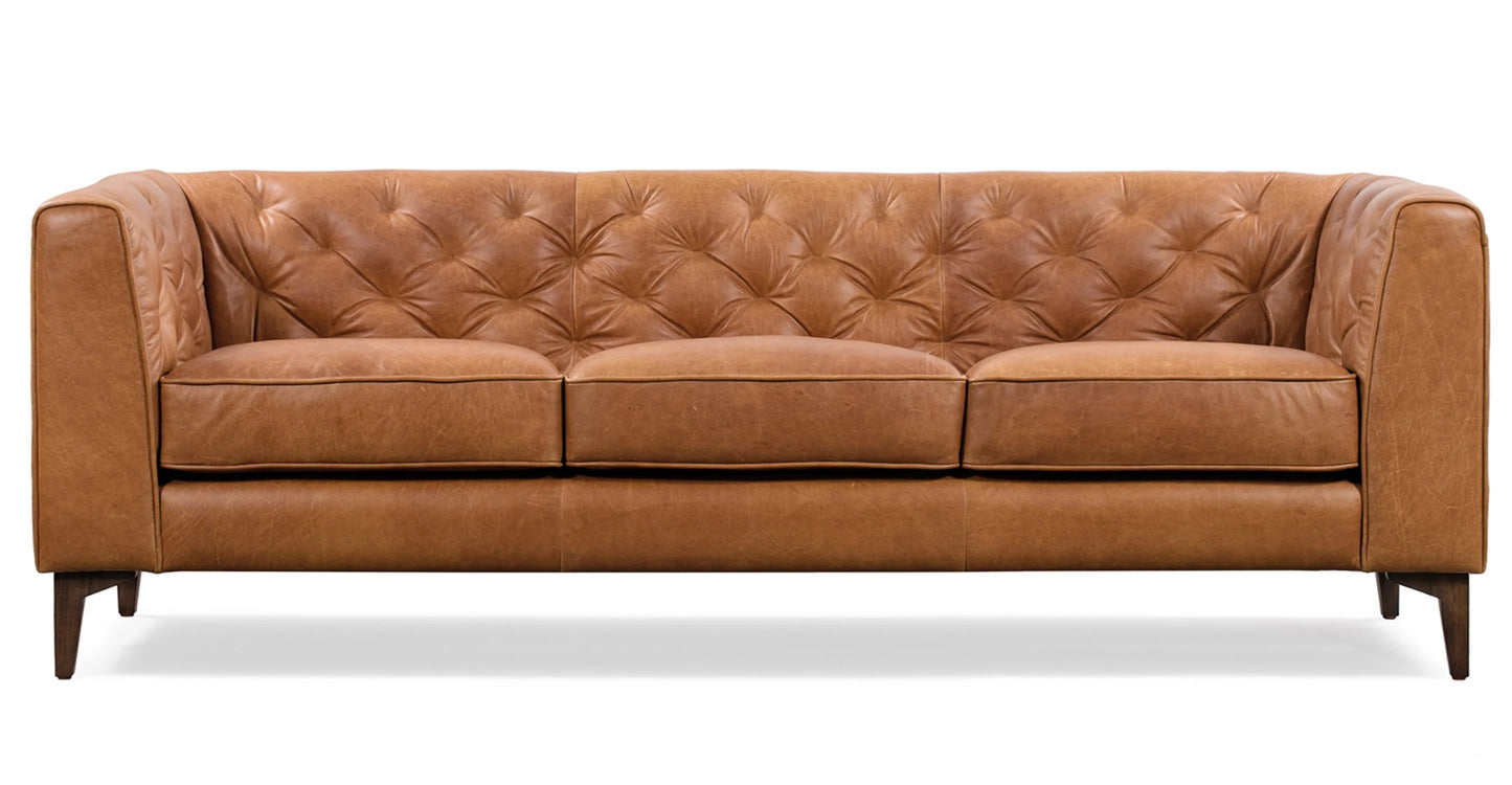 Poly & Bark Essex Cognac Tan Italian Leather 3 Seater Tufted Back Sofa FFE-1078