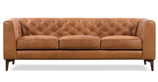 Poly & Bark Essex Cognac Tan Italian Leather 3 Seater Tufted Back Sofa FFE-1078