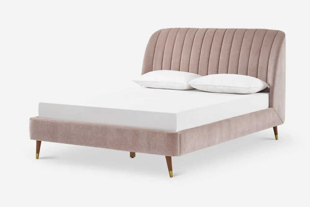 Castlery Lexi Queen Size Curved Tufted Headboard Bed Light Blush FFE-770