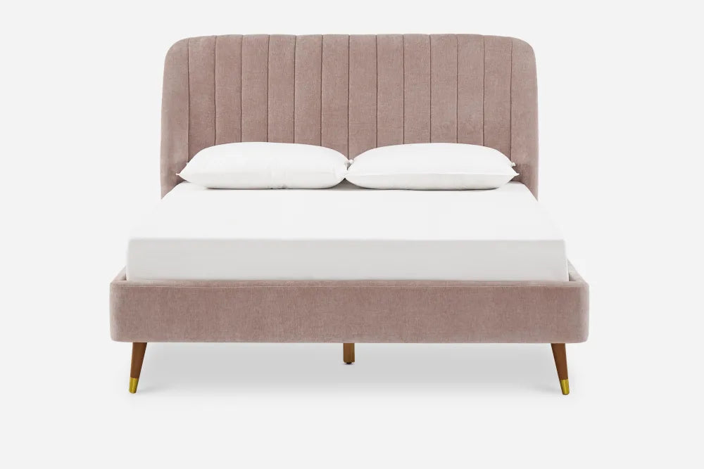 Castlery Lexi Queen Size Curved Tufted Headboard Bed Light Blush FFE-770