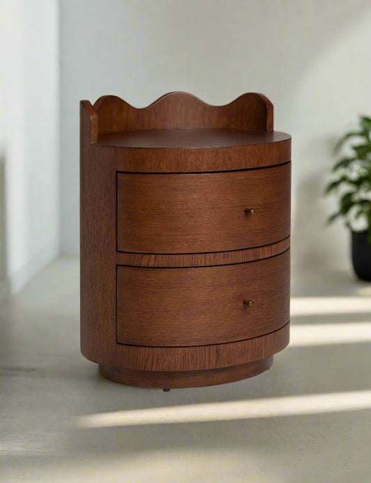 Pair (2) Lulu & Georgia Sarah Sherman Samuel Ripple Curved Brown Nightstands FFE-812
