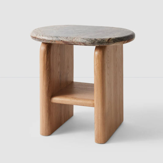 The Citizenry Mayra Marble Top Light Oak Legged Side Table FFE-835