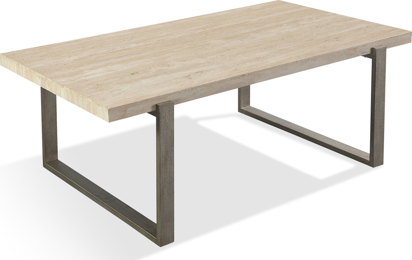 Modus Ariela Natural Travertine Coffee Table with Bronze Metal Base FFE-1525