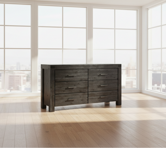 Modus Meadow Six Drawer Solid Wood Dresser Chest in Graphite FFE-1518