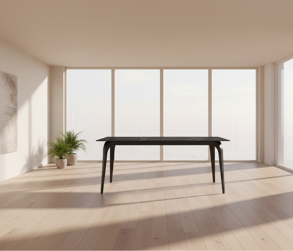 Modus Nicoya Stone Top Rectangular Dining Table in Black Stone & Black Metal FFE-1504