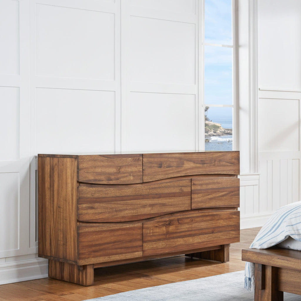 Modus Ocean Six Drawer Solid Wood Dresser Chest in Natural Sengon 3 FFE-1514
