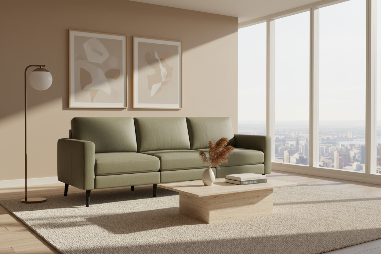 Burrow Nomad Plus Moss Green 3-Piece Sofa Couch Block Arm FFE-1454