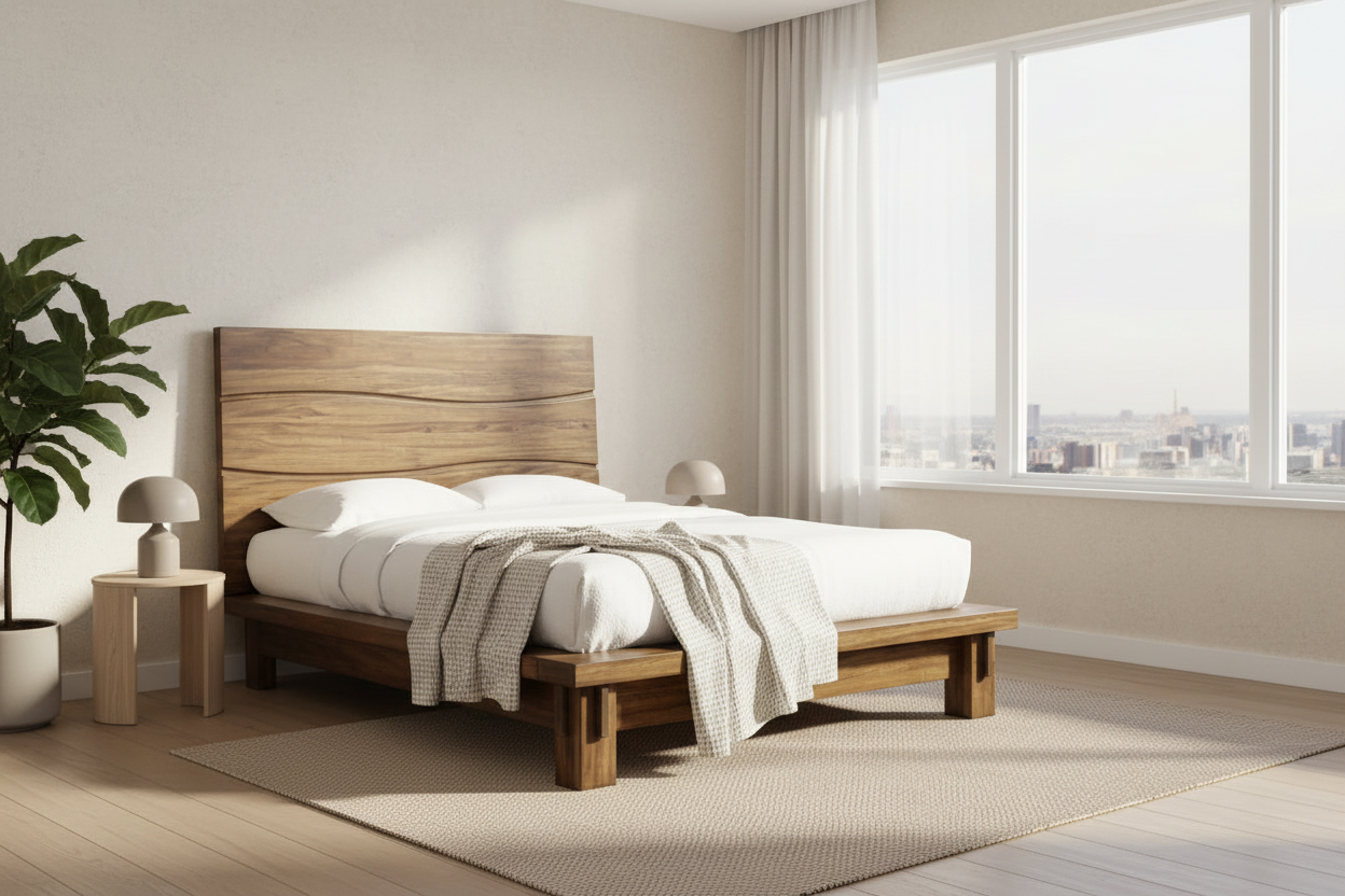 Modus Ocean California King-size Solid Wood Platform Bed in Natural Sengon FFE-1470