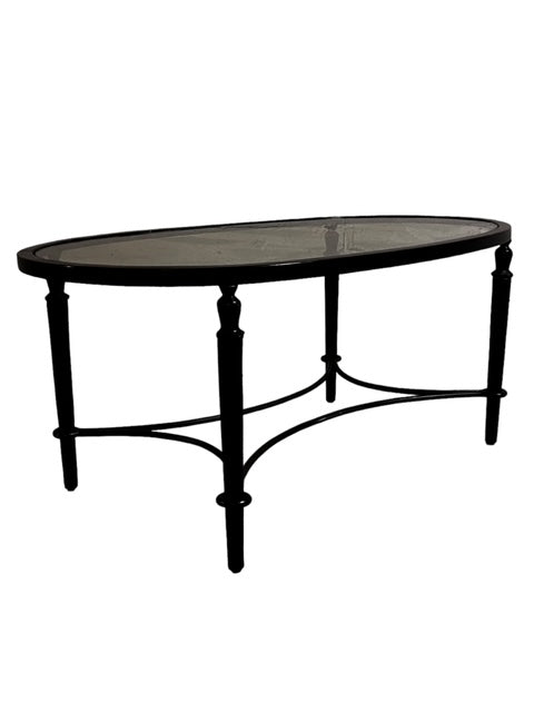 Glass Oval Coffee Table w/Black Metal Base LC243-6