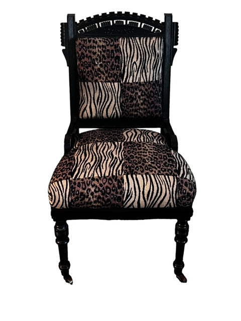 Antique Zebra Leopard Print Fringe Edge Parlor Chair GW245-5