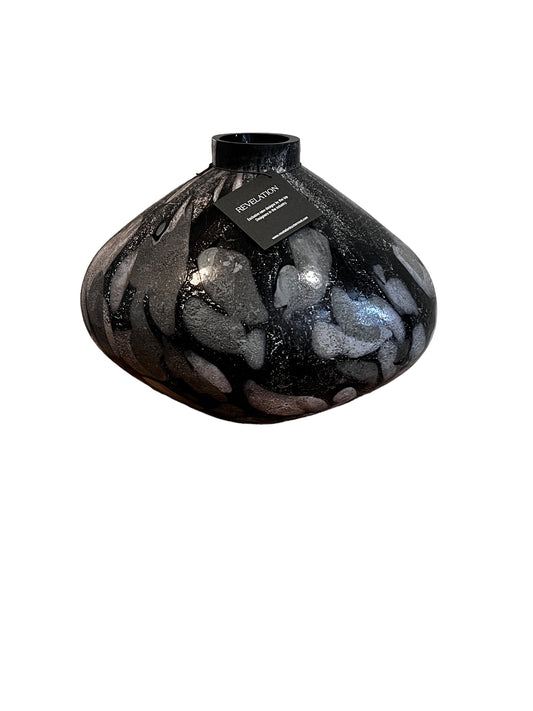 Revelation by Uttermost Black Silver & White Pebble Blown Glass Vase AT257-16