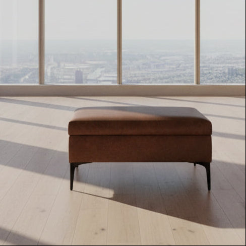 Rebecca 36" Coffee Table/Storage Ottoman in Brown Vegan Leather FFW-646