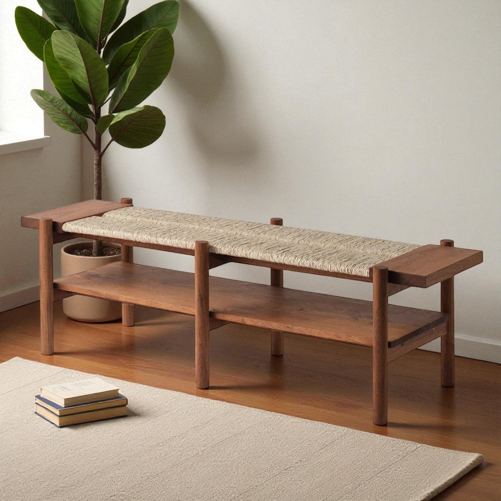 San Pedro Hand Braided Wood & Woven Bench FFE-1082