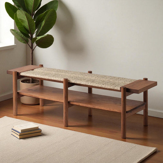 San Pedro Hand Braided Wood & Woven Bench FFE-1082