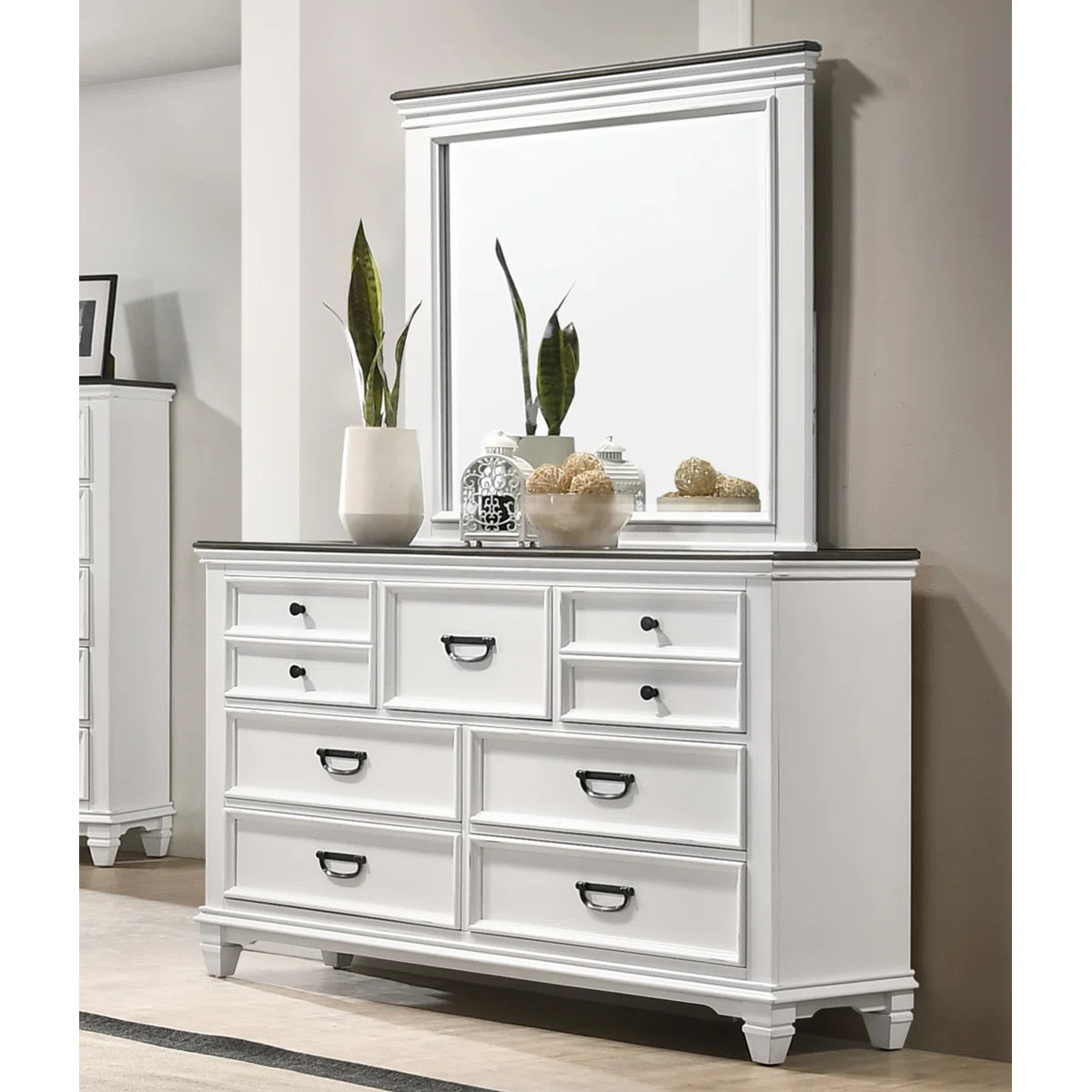 Laurel Foundry Modern Farmhouse Semaj Wood Bedroom Set w Shiplap Panel King Bed Dresser Mirror Two Nightstands FFE-735