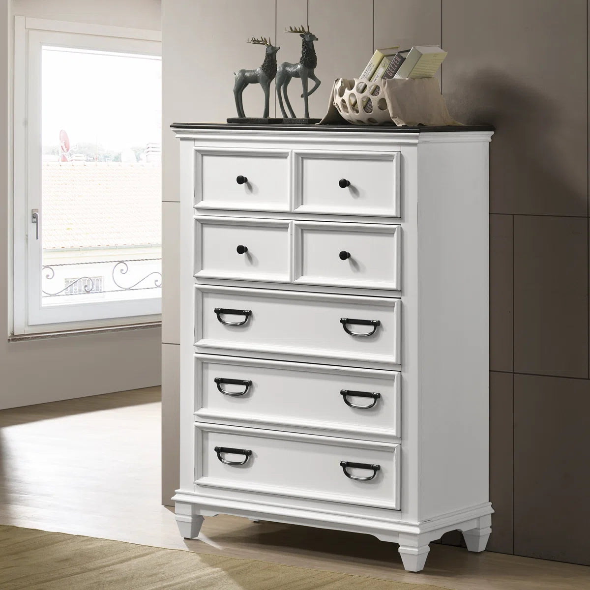 Laurel Foundry Modern Farmhouse Semaj Wood Bedroom Set w Shiplap Panel King Bed Dresser Mirror Two Nightstands FFE-735