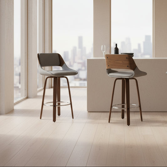 Set of Carly 16" Swivel Bar Stool Grey Polyester Linen Fabric FFW-896