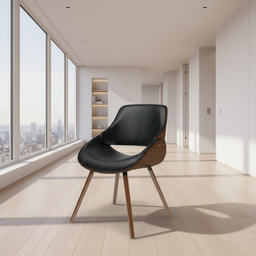 Malden Bentwood Dining Chair with Wood Back in Black Vegan Faux Leather FFW-890