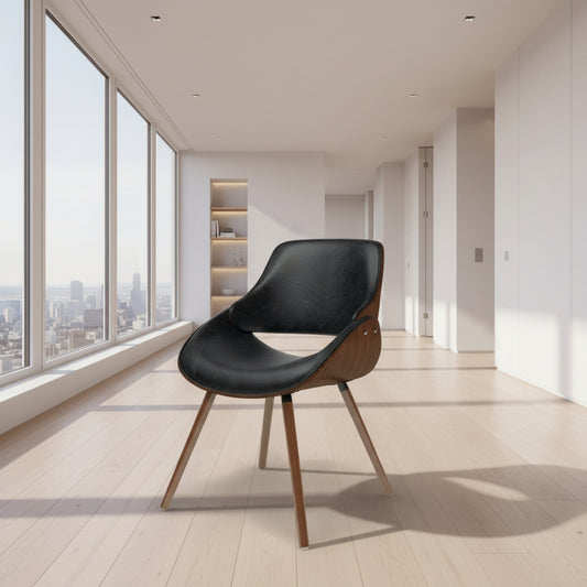 Malden Bentwood Dining Chair with Wood Back in Black Vegan Faux Leather FFW-890