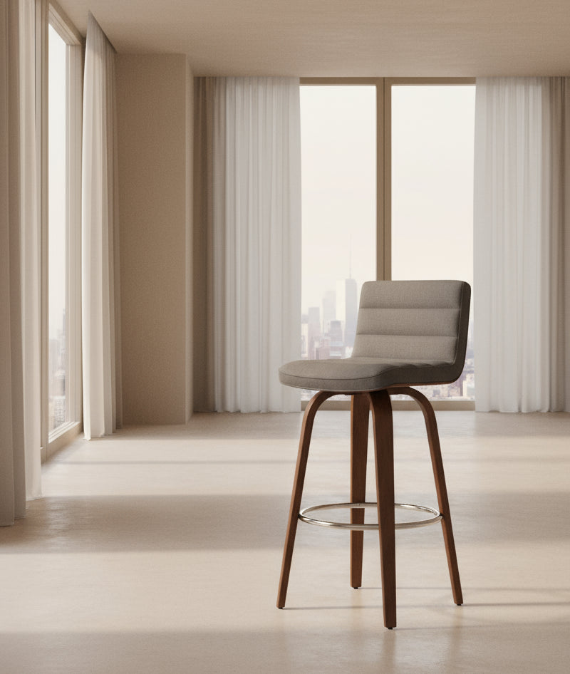 Roland Modern 24" Swivel Counter MCM Stool Grey Linen Look Fabric FFW-700