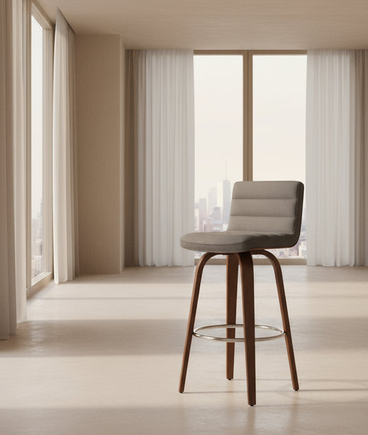 Roland Modern 24" Swivel Counter MCM Stool Grey Linen Look Fabric FFW-700