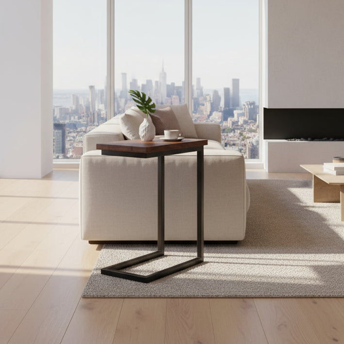 Skyler SOLID MANGO WOOD 18" Industrial C Side Table Cognac Brown FFW-997