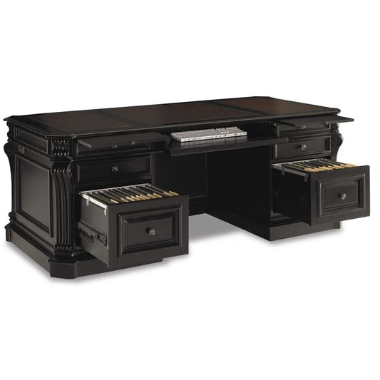 Hooker Furniture Telluride Black Hardwood Executive Desk w Wood Panels FFE258-244