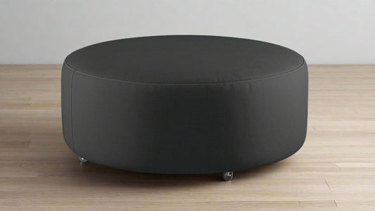 The Inside Havenly Pavement Luxe Linen Round Cocktail Black Ottoman FFE-818