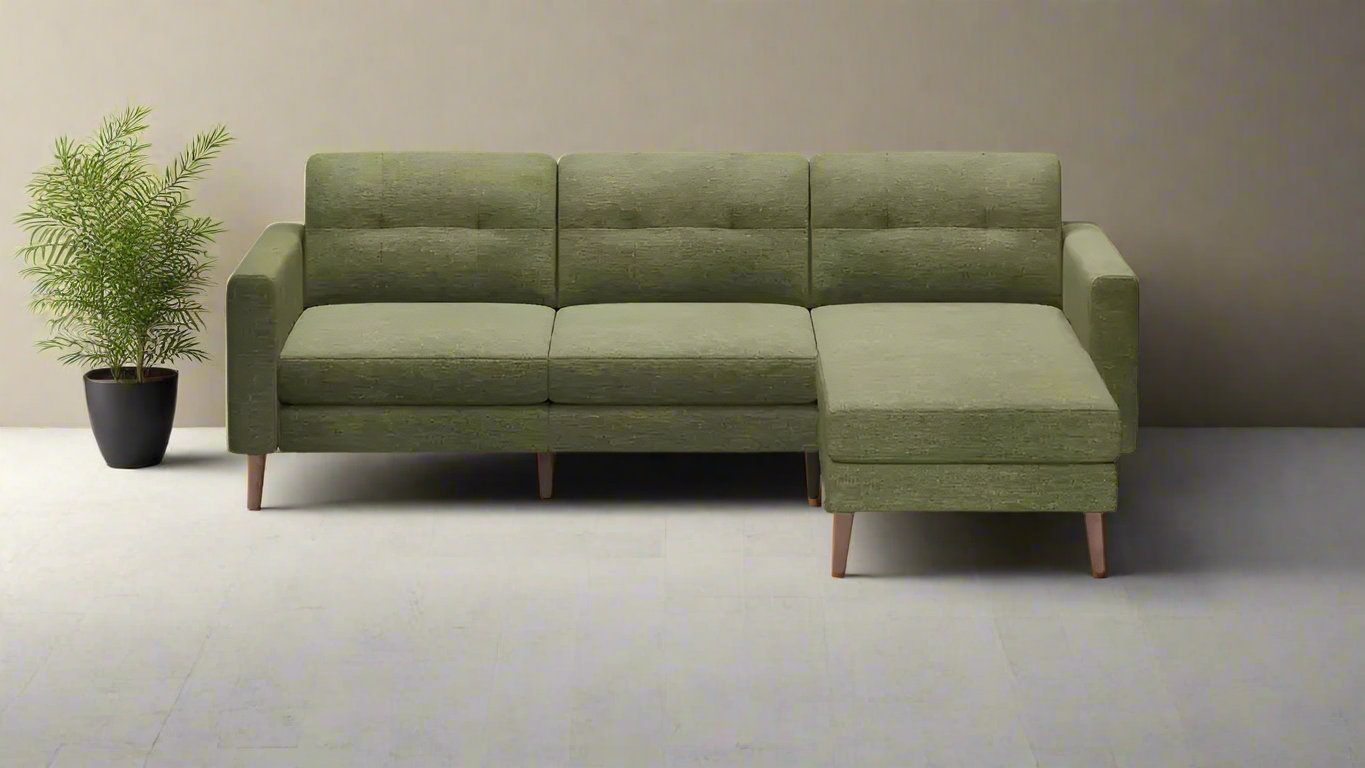 Burrow Moss Green Walnut Leg Block Nomad Sofa Chaise Sectional FFE258-208