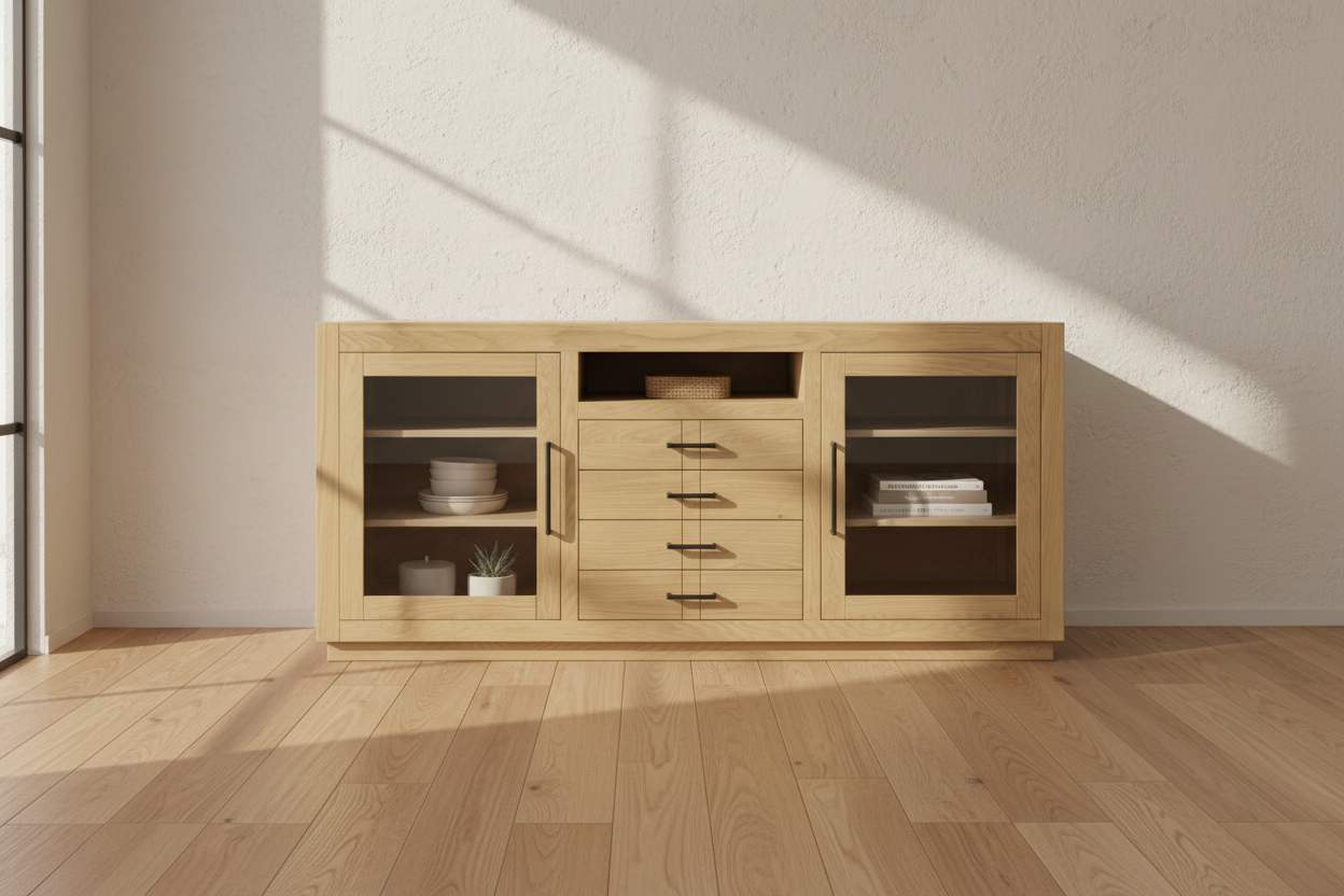 70" Contemporary Media Console w/Tempered Glass Doors, Drawers and Shelves FFW-1386