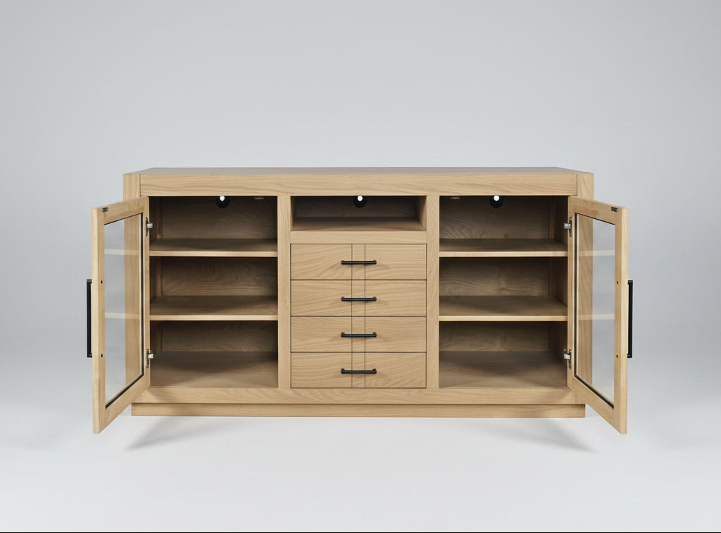 70" Contemporary Media Console w/Tempered Glass Doors, Drawers and Shelves FFW-1386