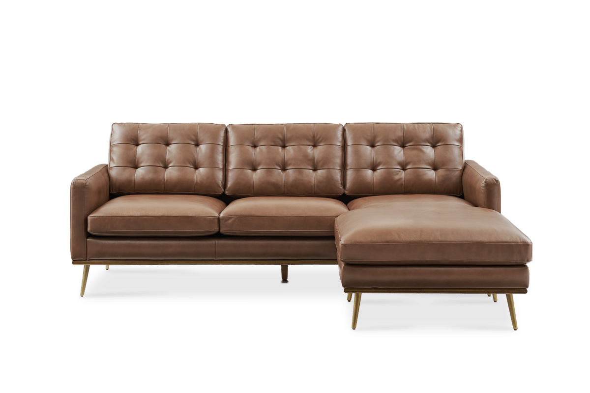 Castlery Isaac Reversible Cognac Brown Leather Sectional Sofa Couch FFE-1126