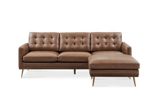 Castlery Isaac Reversible Cognac Brown Leather Sectional Sofa Couch FFE-1126