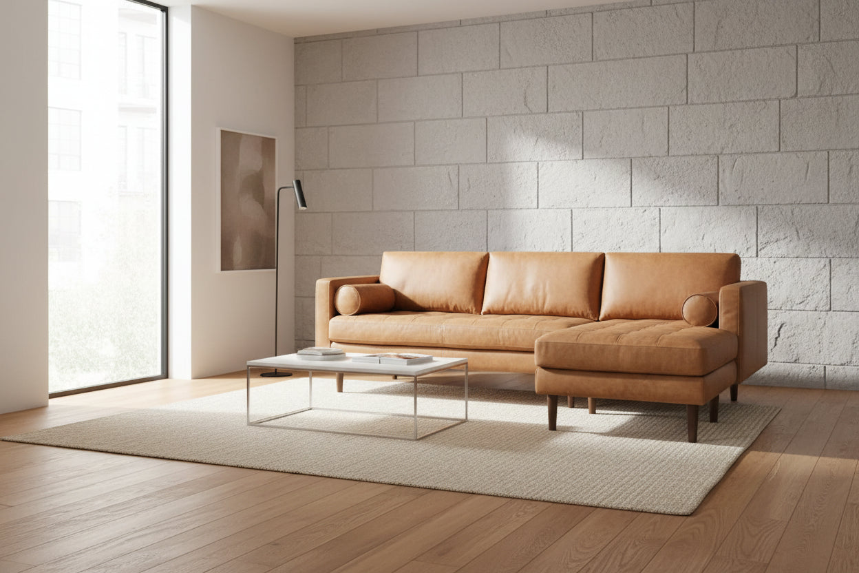 Poly & Bark Napa Right-Facing Sectional Cognac Tan Brown Sofa Couch FFE-1272