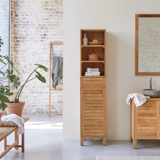 Tikamoon Soho Solid Teak Thin Cabinet Column w Shelves FFE258-556